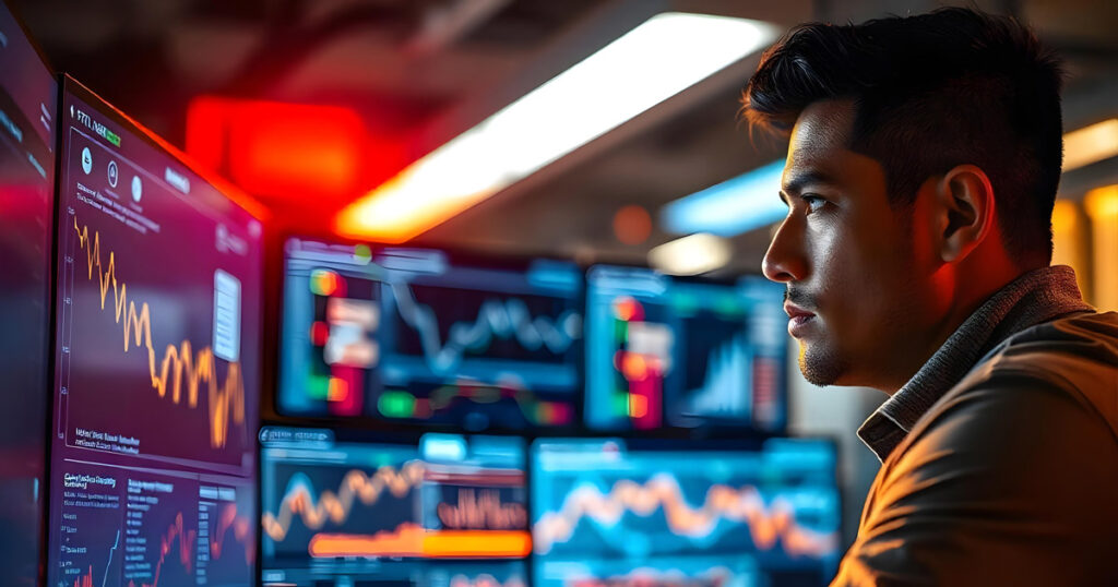 A young cyber security engineer looking at a SOC Analysis screen and using SIEM